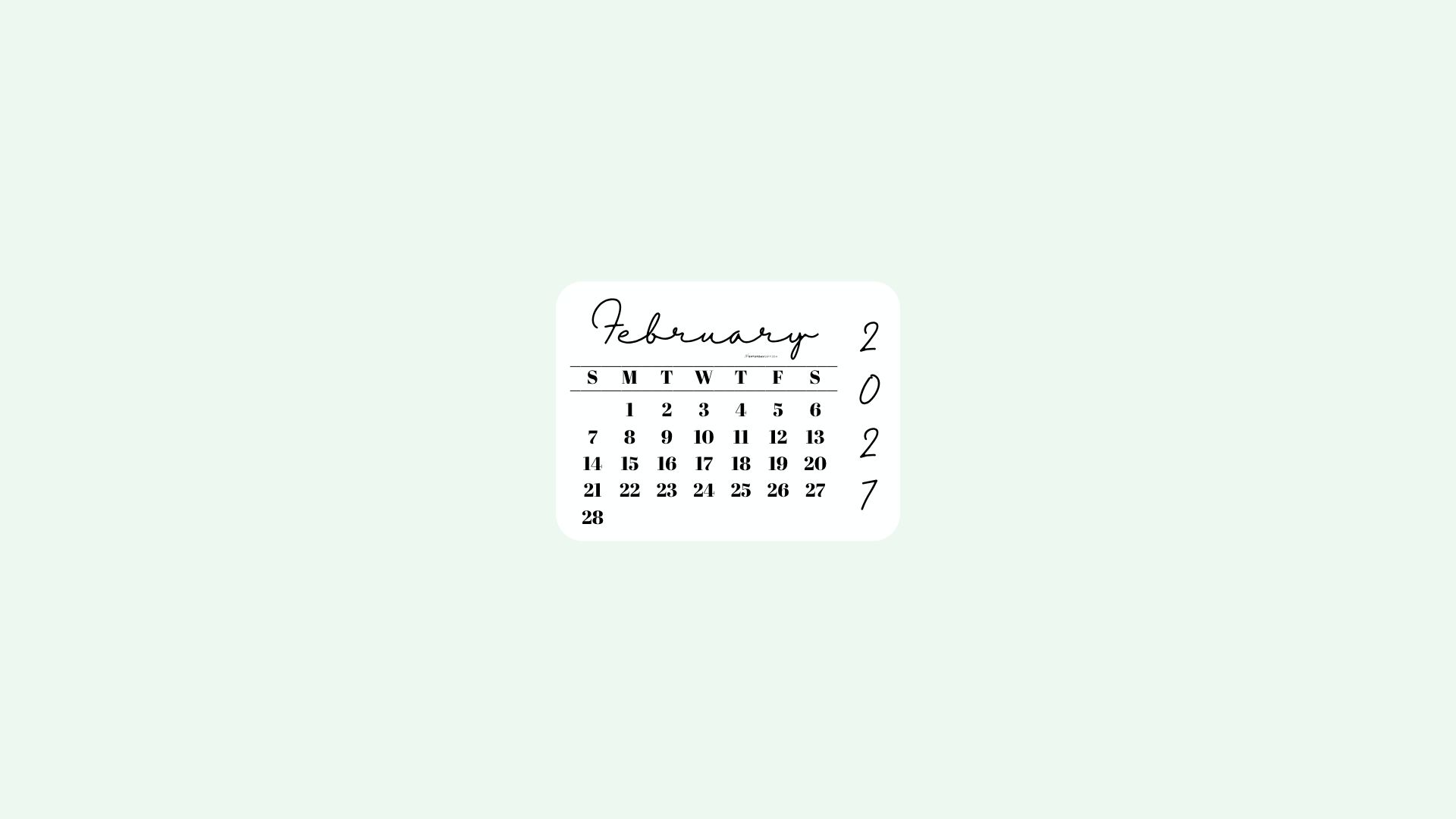 February 2027 Desktop Wallpaper Background - Simple Green | SaturdayGift