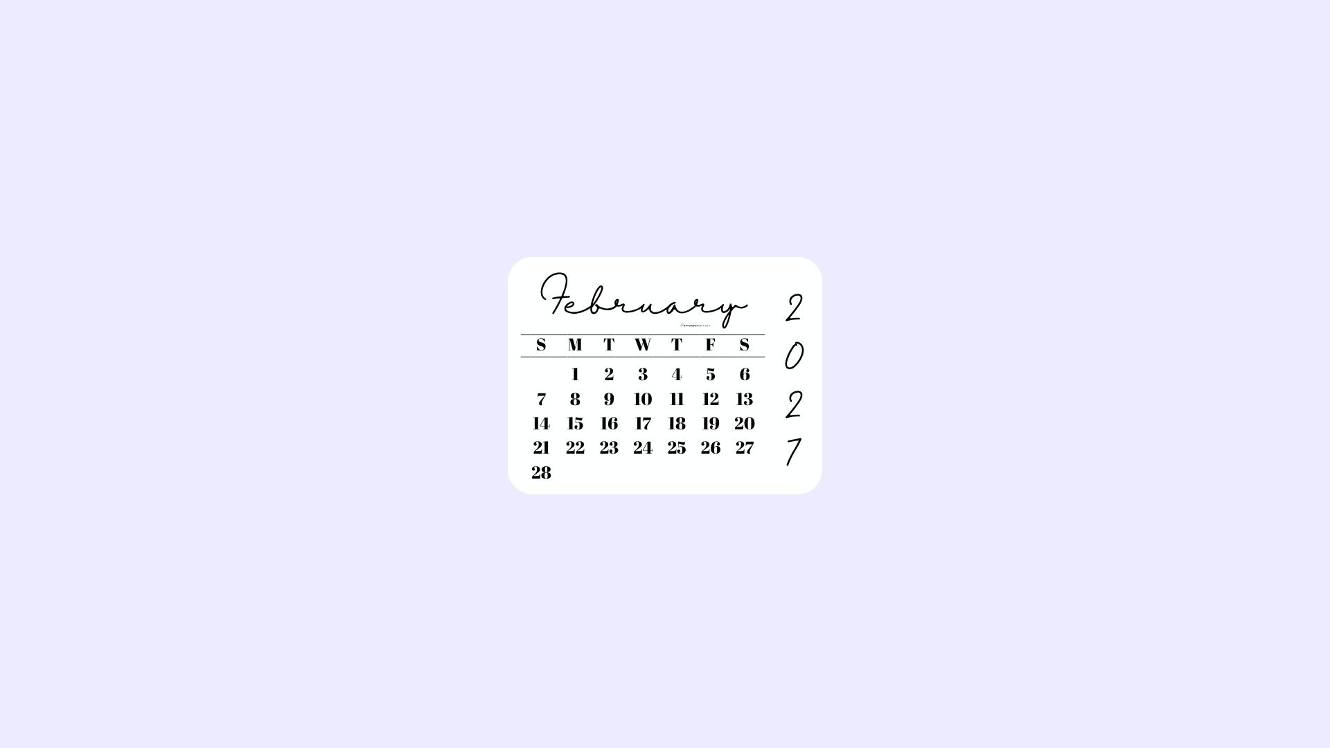 February 2027 Desktop Wallpaper Background - Simple Lilac | SaturdayGift