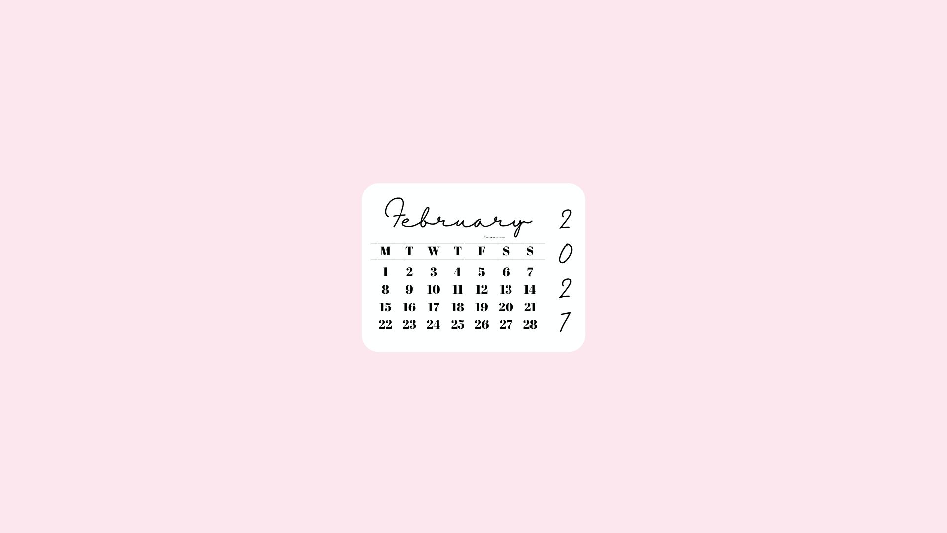 February 2027 Desktop Wallpaper Background - Simple Pink | SaturdayGift