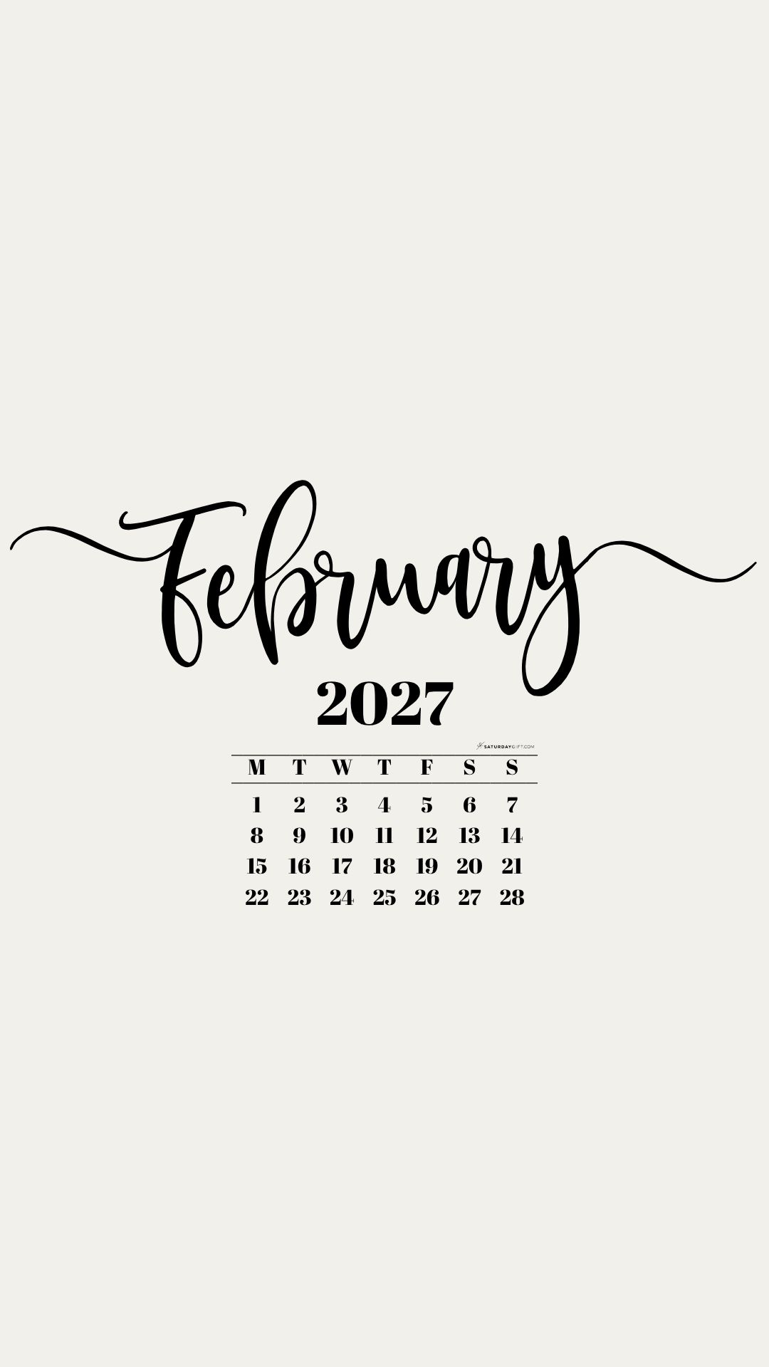 February 2027 Phone Background Wallpaper - Beige | SaturdayGift
