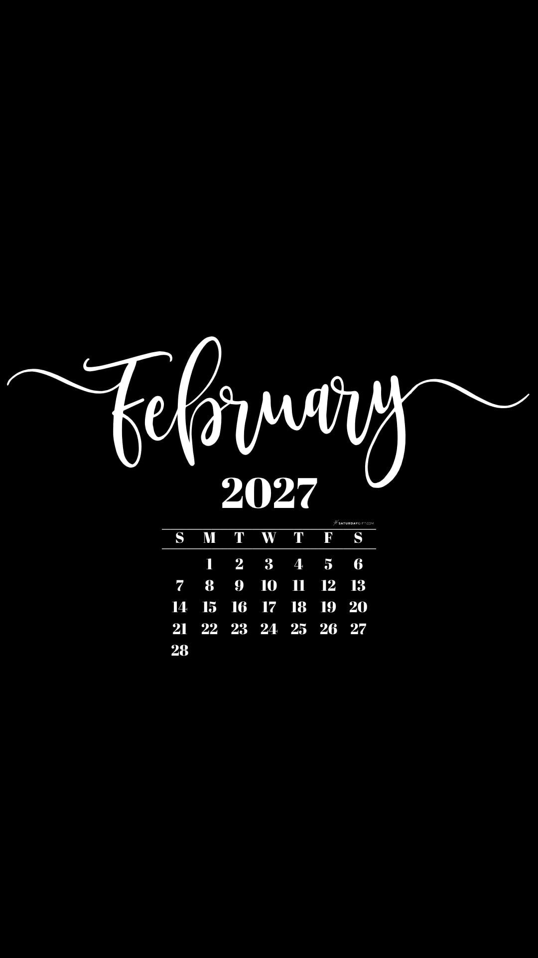 February 2027 Phone Background Wallpaper - Black | SaturdayGift