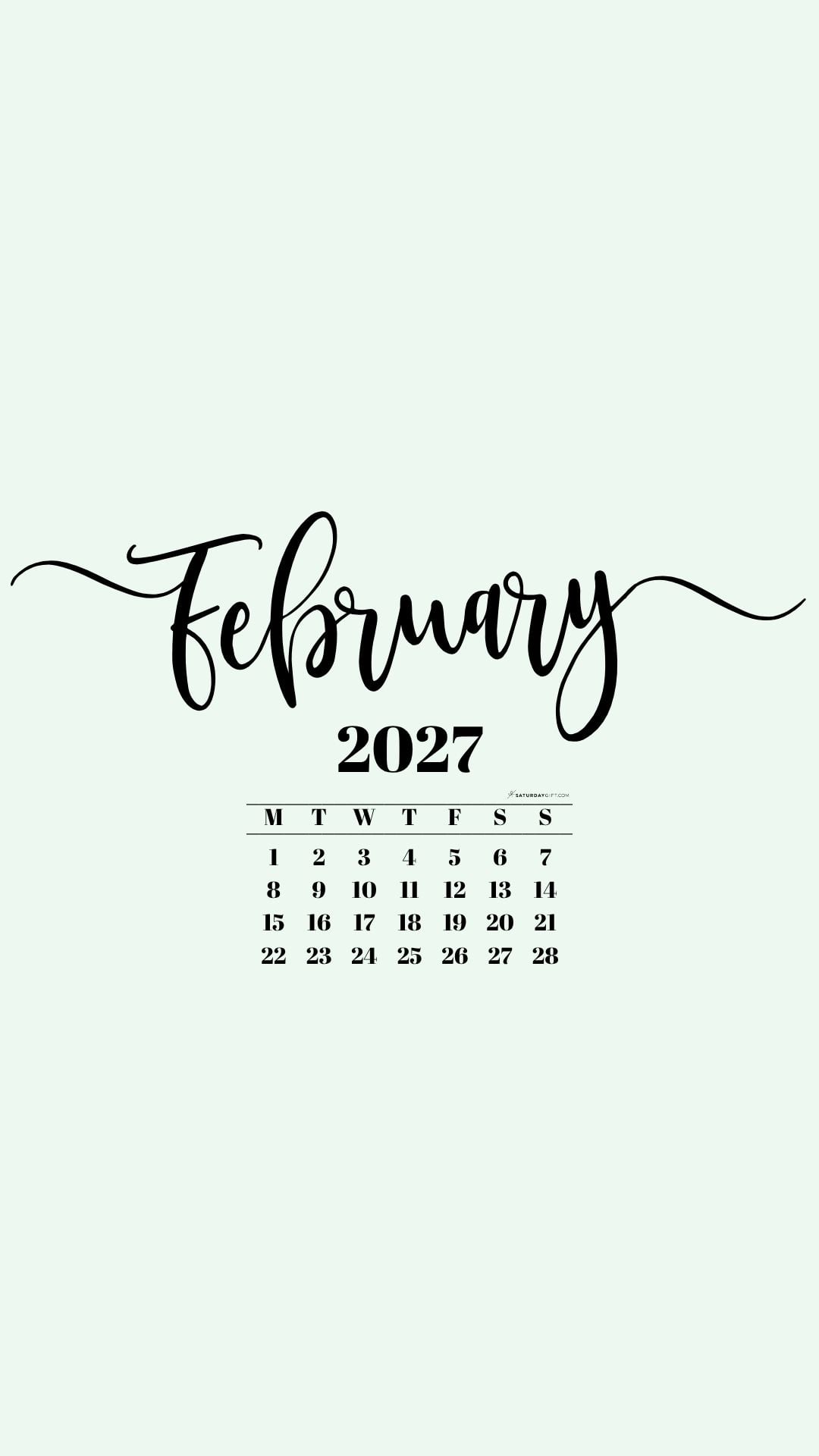 February 2027 Phone Background Wallpaper - Green | SaturdayGift