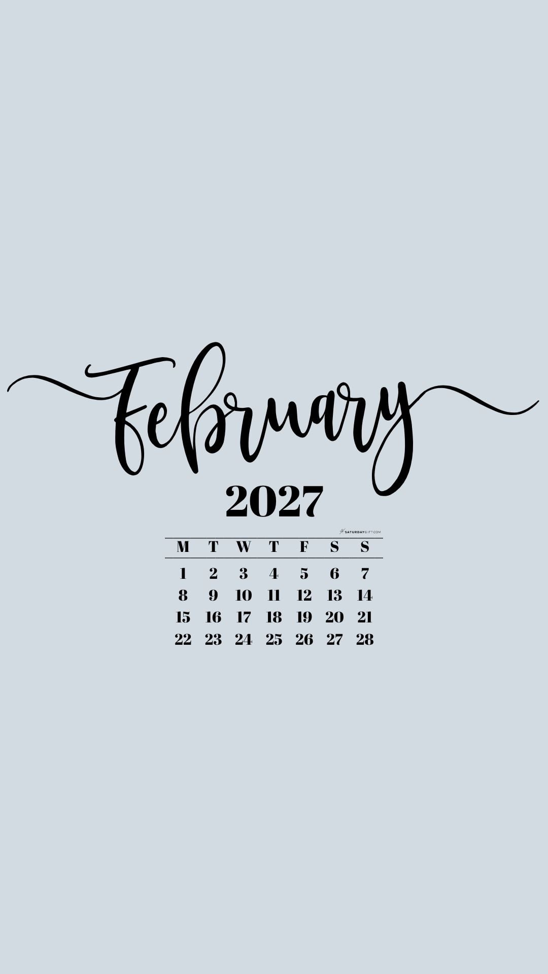 February 2027 Phone Background Wallpaper - Grey | SaturdayGift