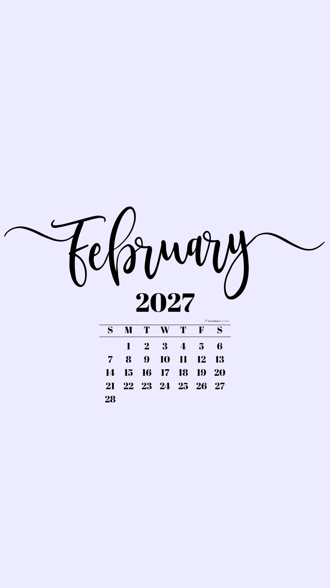 February 2027 Phone Background Wallpaper - Lilac | SaturdayGift