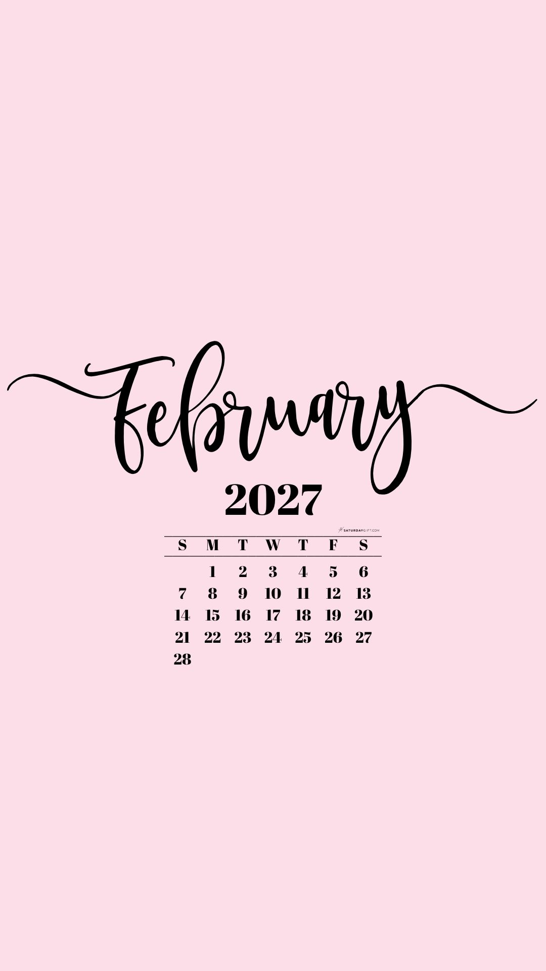 February 2027 Phone Background Wallpaper - Pink | SaturdayGift