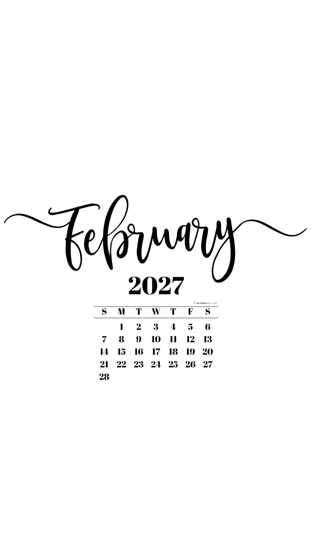 February 2027 Phone Background Wallpaper - White | SaturdayGift