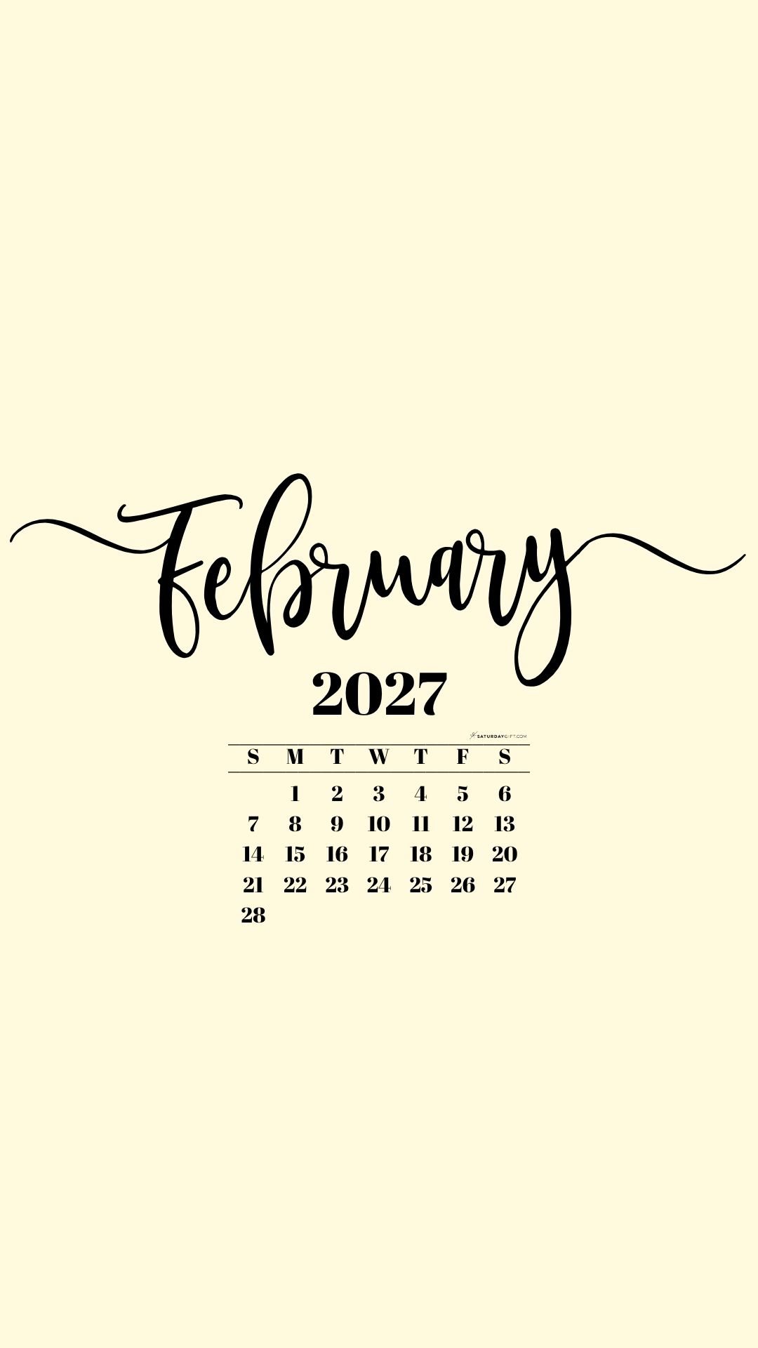February 2027 Phone Background Wallpaper - Yellow | SaturdayGift