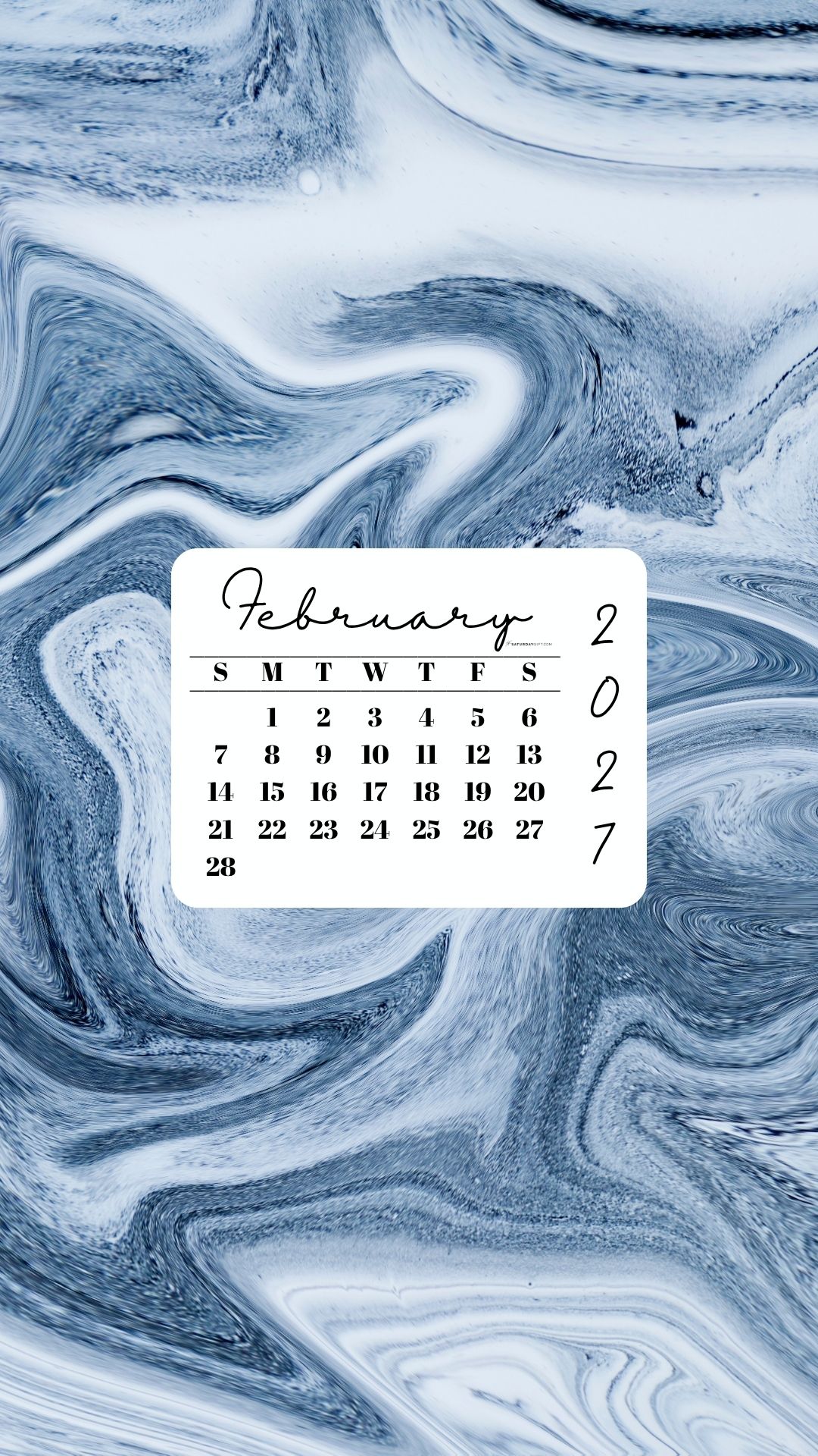 February 2027 Phone Wallpaper Background - Blue Marble | SaturdayGift