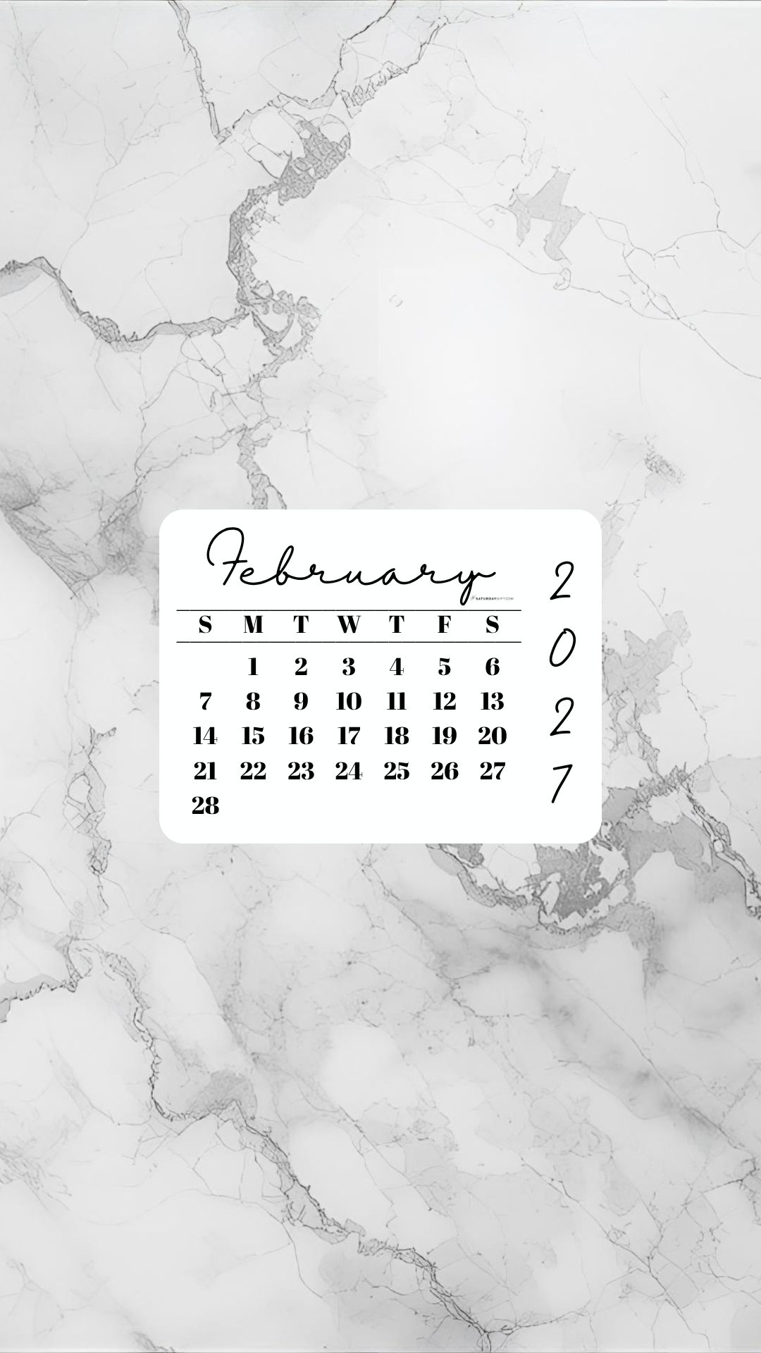 February 2027 Phone Wallpaper Background - Light Grey | SaturdayGift