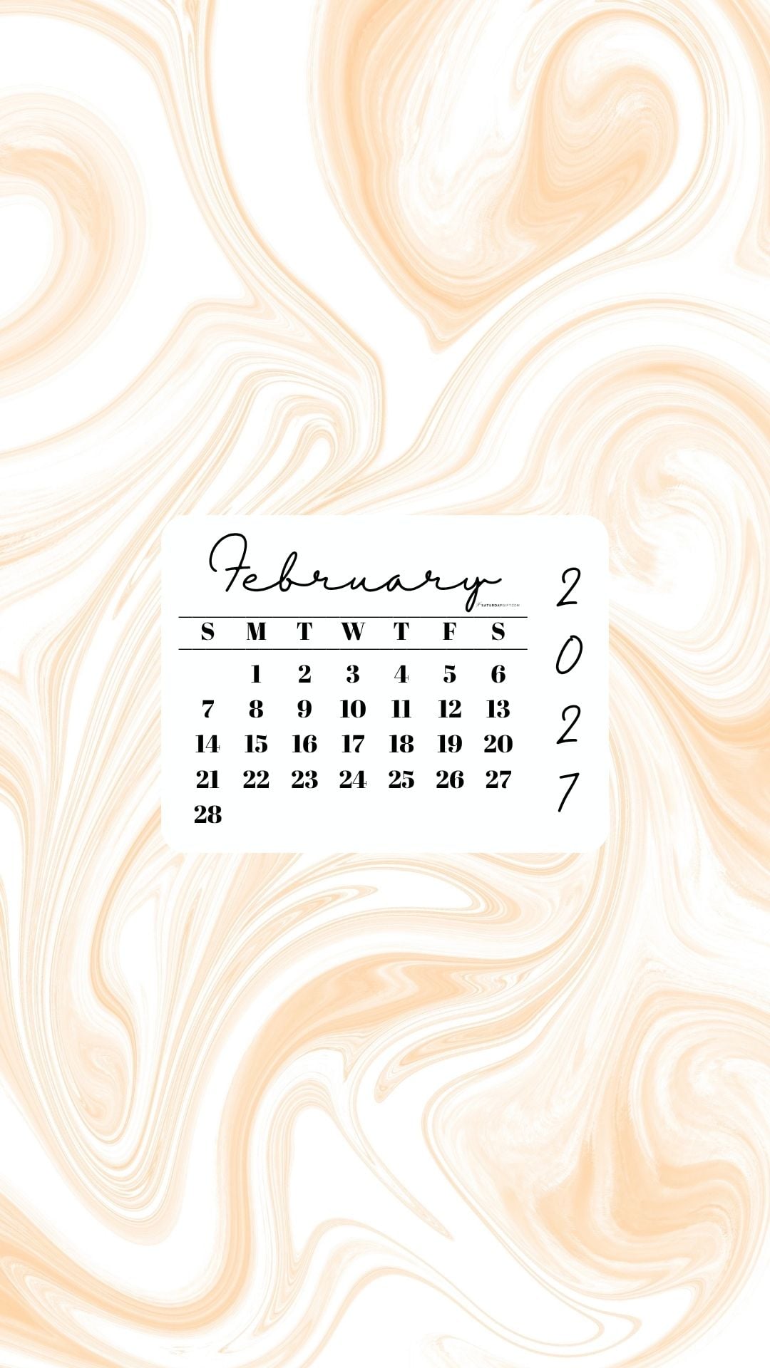 February 2027 Phone Wallpaper Background - Light Marble | SaturdayGift