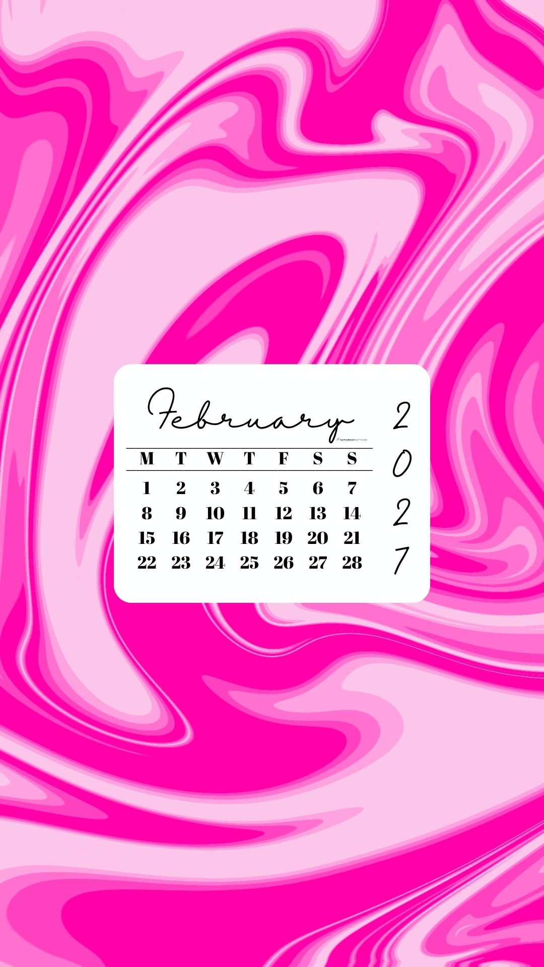 February 2027 Phone Wallpaper Background - Liquid Pink | SaturdayGift