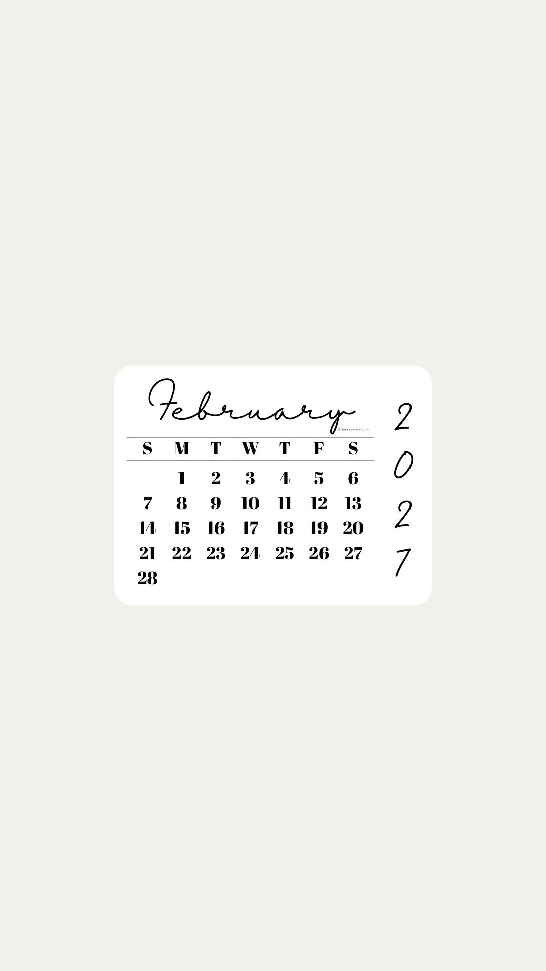 February 2027 Phone Wallpaper Background - Minimal Beige | SaturdayGift