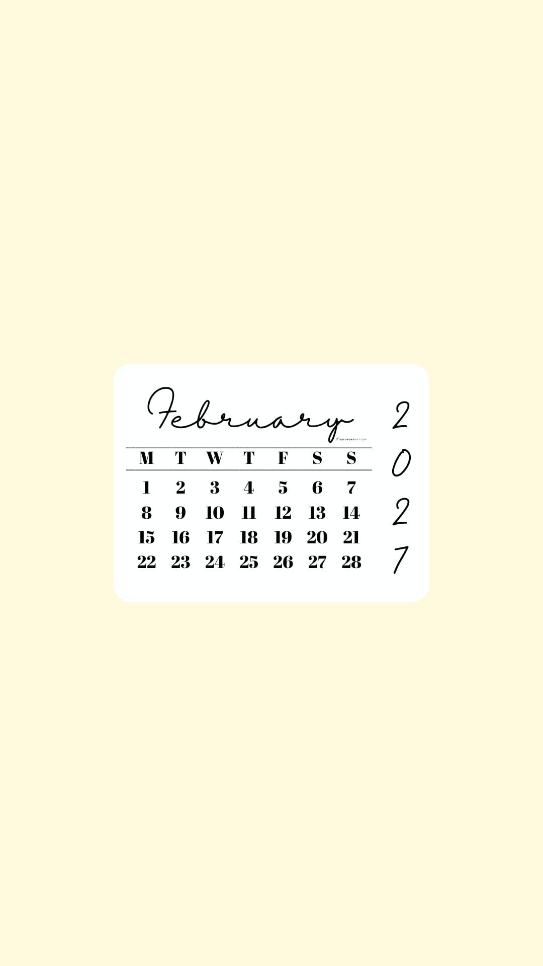 February 2027 Phone Wallpaper Background - Minimal Yellow | SaturdayGift