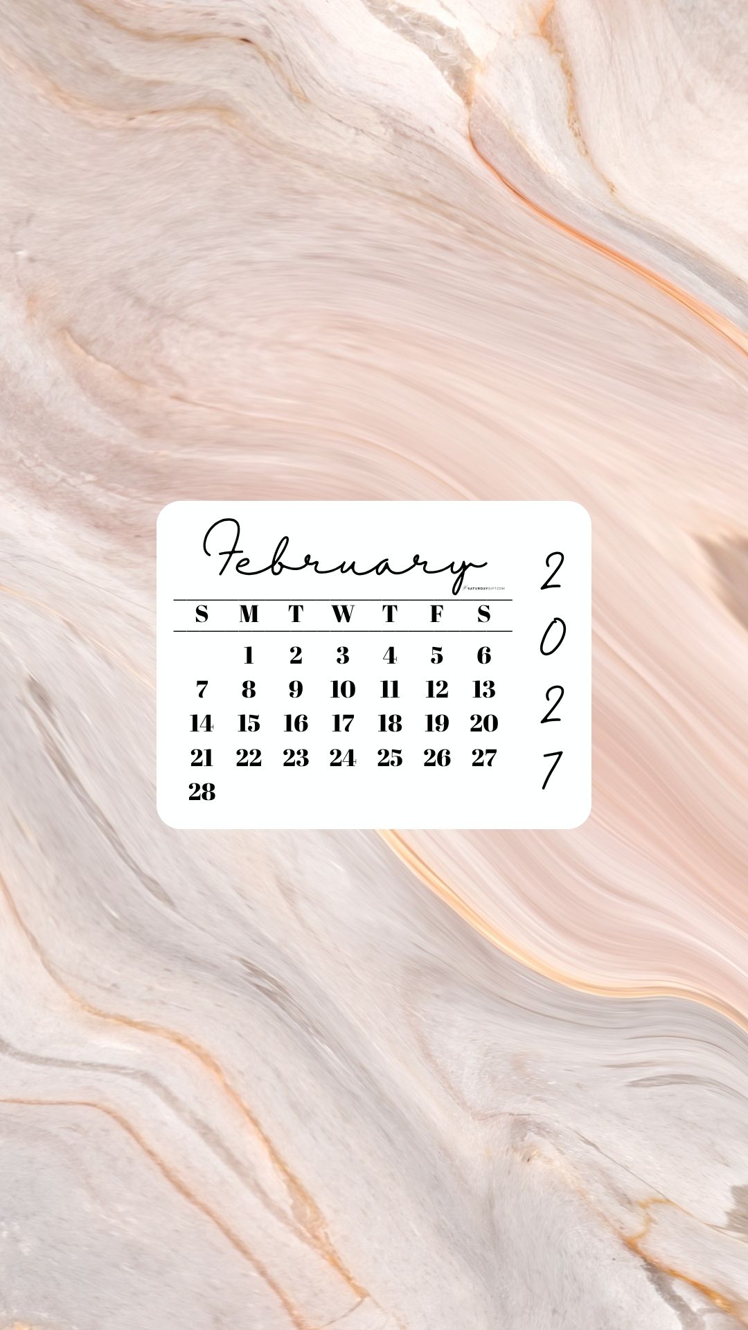 February 2027 Phone Wallpaper Background - Peach Marble | SaturdayGift