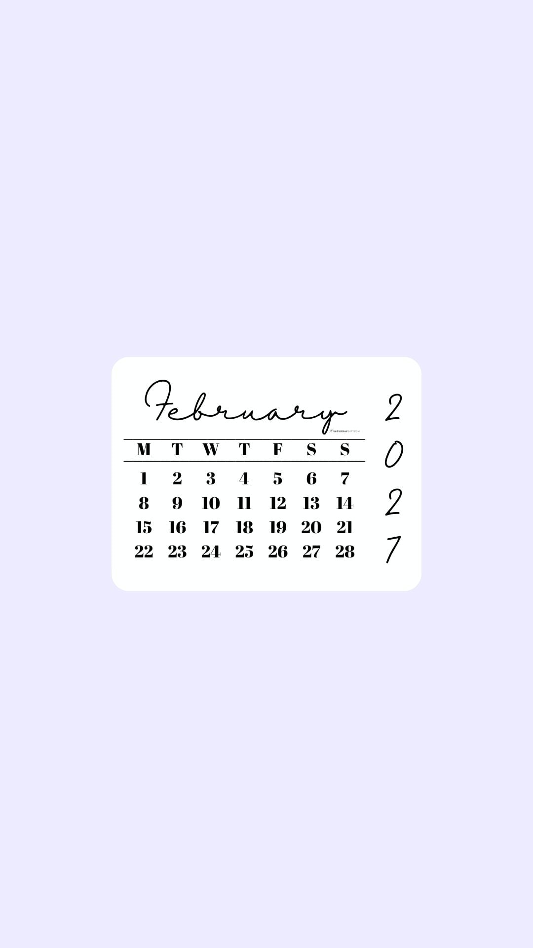 February 2027 Phone Wallpaper Background - Simple Lilac | SaturdayGift