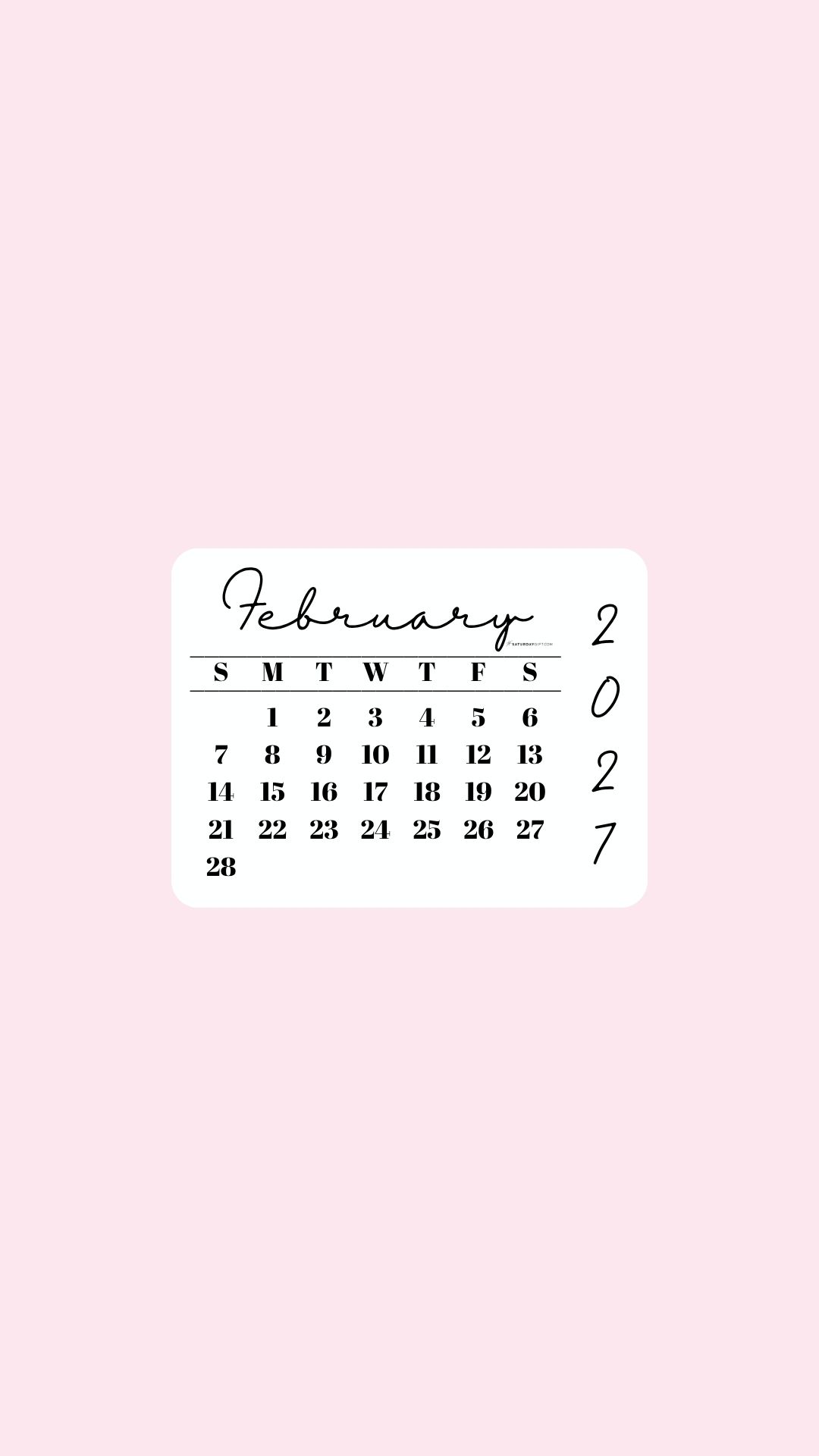 February 2027 Phone Wallpaper Background - Simple Pink | SaturdayGift
