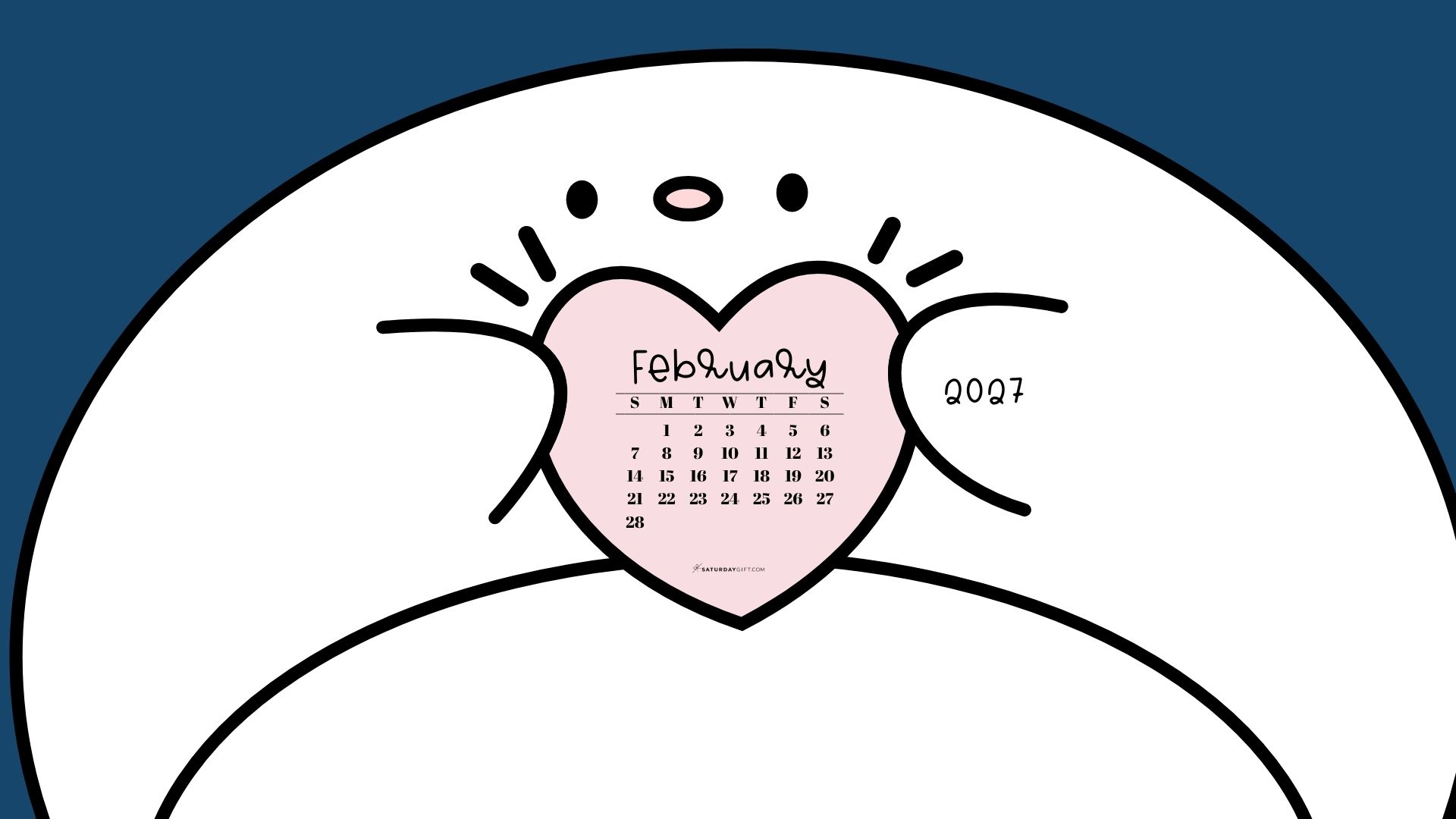 February 2027 Wallpaper for Desktop - Friendly Creature Blue | SaturdayGift