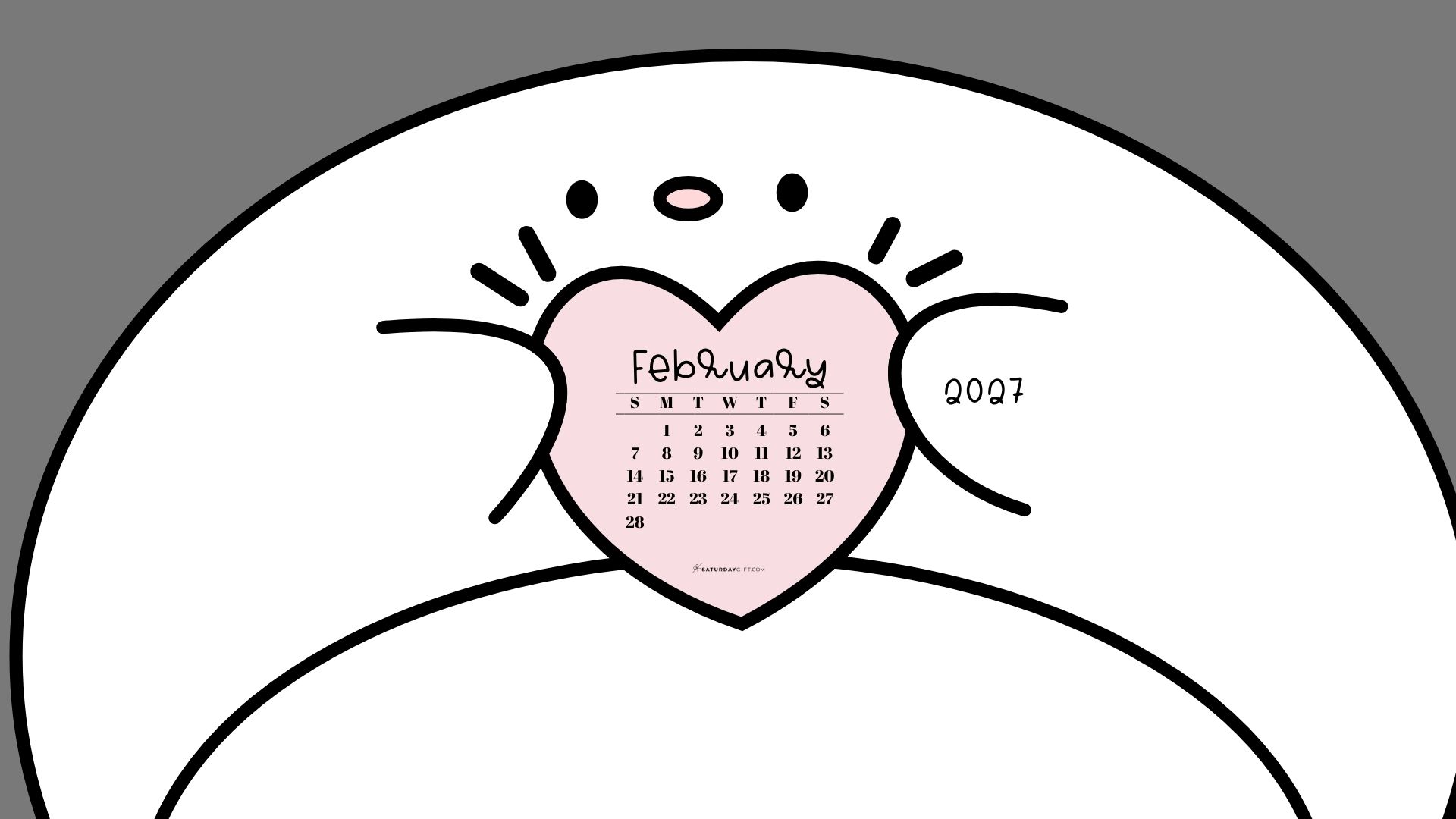 February 2027 Wallpaper for Desktop - Friendly Creature Grey | SaturdayGift