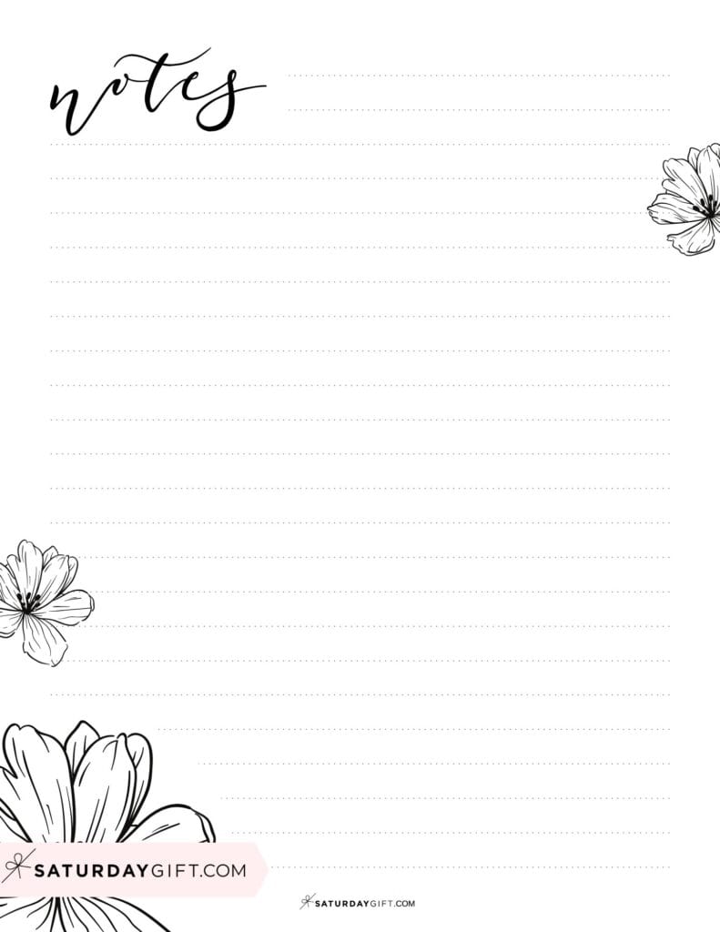 Floral notes page - elegant black & white | SaturdayGift