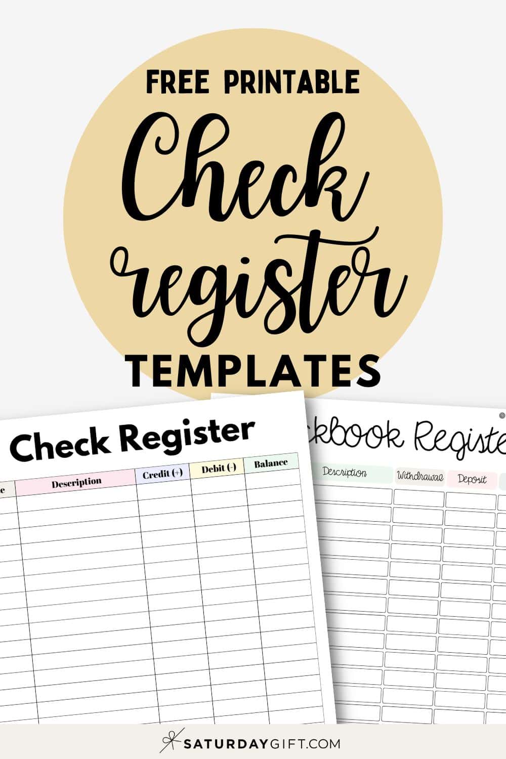 Free Checkbook Register Printables - Cute Check Register Templates | SaturdayGift