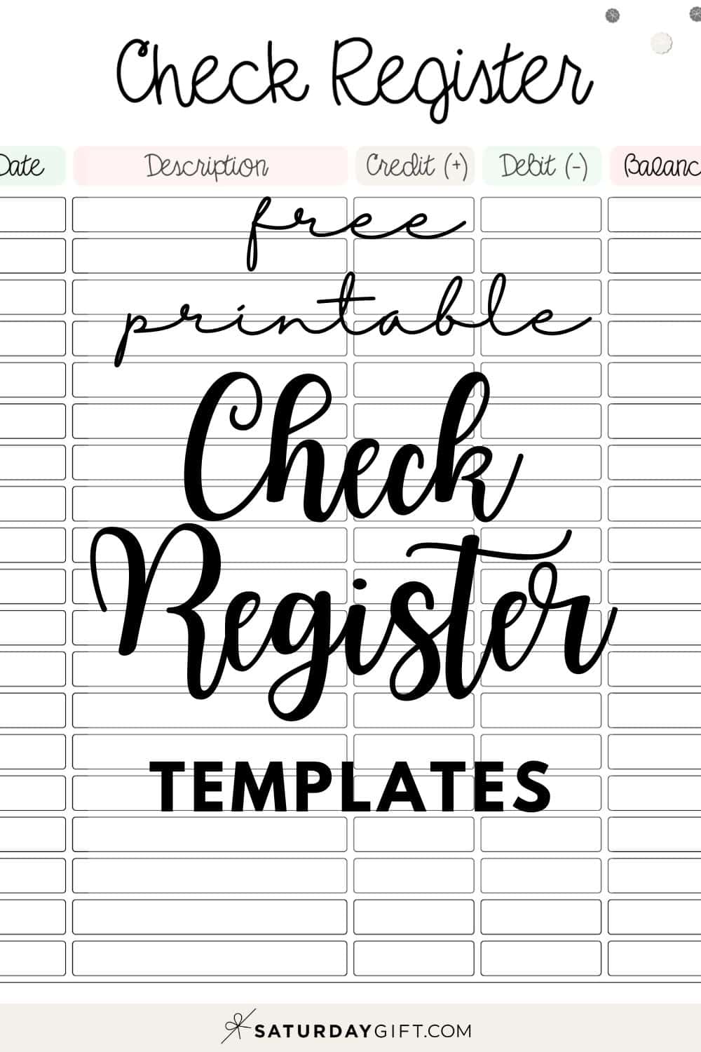 Free Checkbook Register Templates - Cute Printables | SaturdayGift