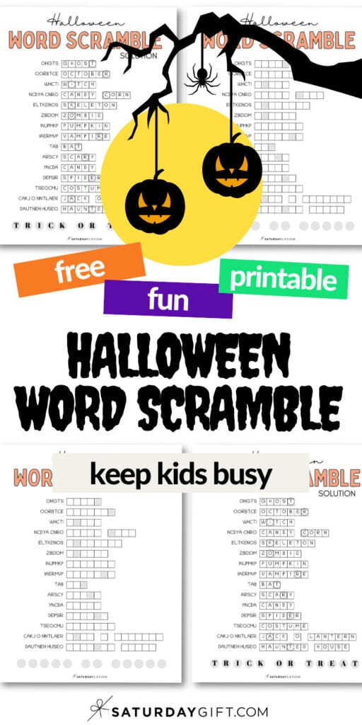 Free Fun & Printable Halloween Word Scramble - Keep Kids Busy | SaturdayGift