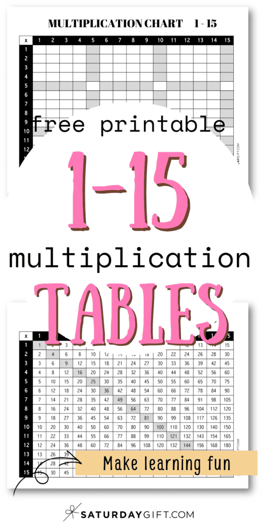 Free Printable 1-15 Mutliplication Tables - Make Learning Fun | SaturdayGift