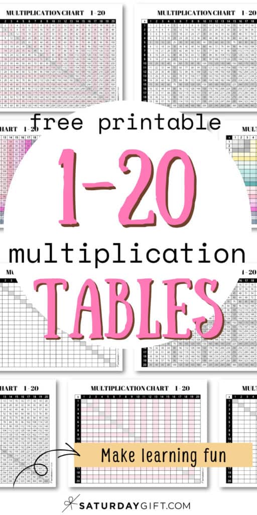 Free Printable 1-20 Multiplication Tables - Make Learning Fun | SaturdayGift