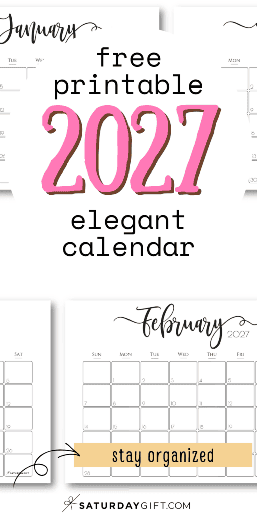 Free Printable 2027 - Elegant Calendar | SaturdayGift