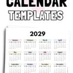 Free Printable 2029 Calendar Templates - Cute & SImple Designs | SaturdayGift