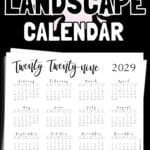 Free Printable 2029 Landscape Calendar - Chic Black & White Design | SaturdayGift