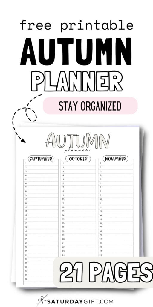 Free Printable Autumn Planner - Stay Organized | SaturdayGift