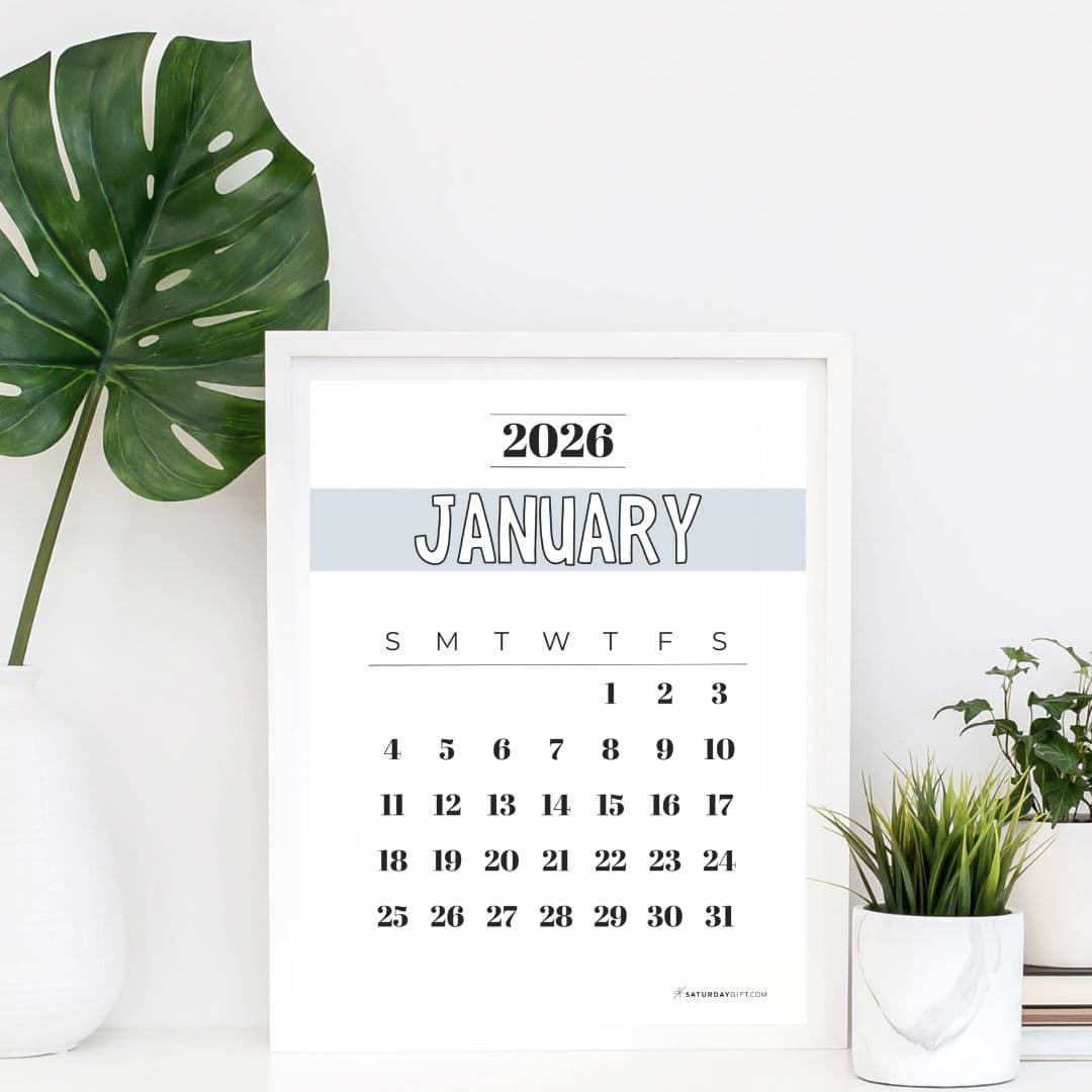 Basic Grey Calendar Template 2026 Free Printable