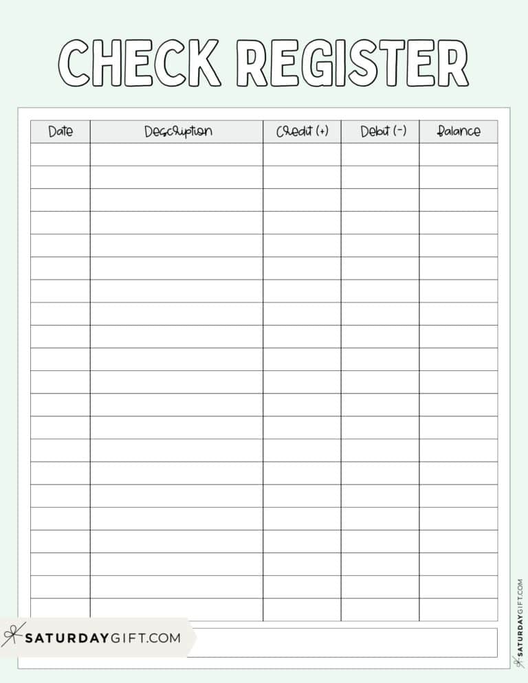 Printable Check Register - Free Checkbook Register Templates