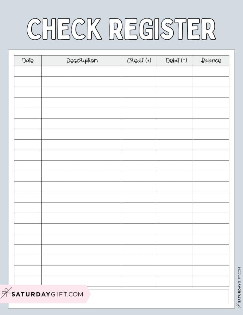 Free Printable Check Register PDF - Grey