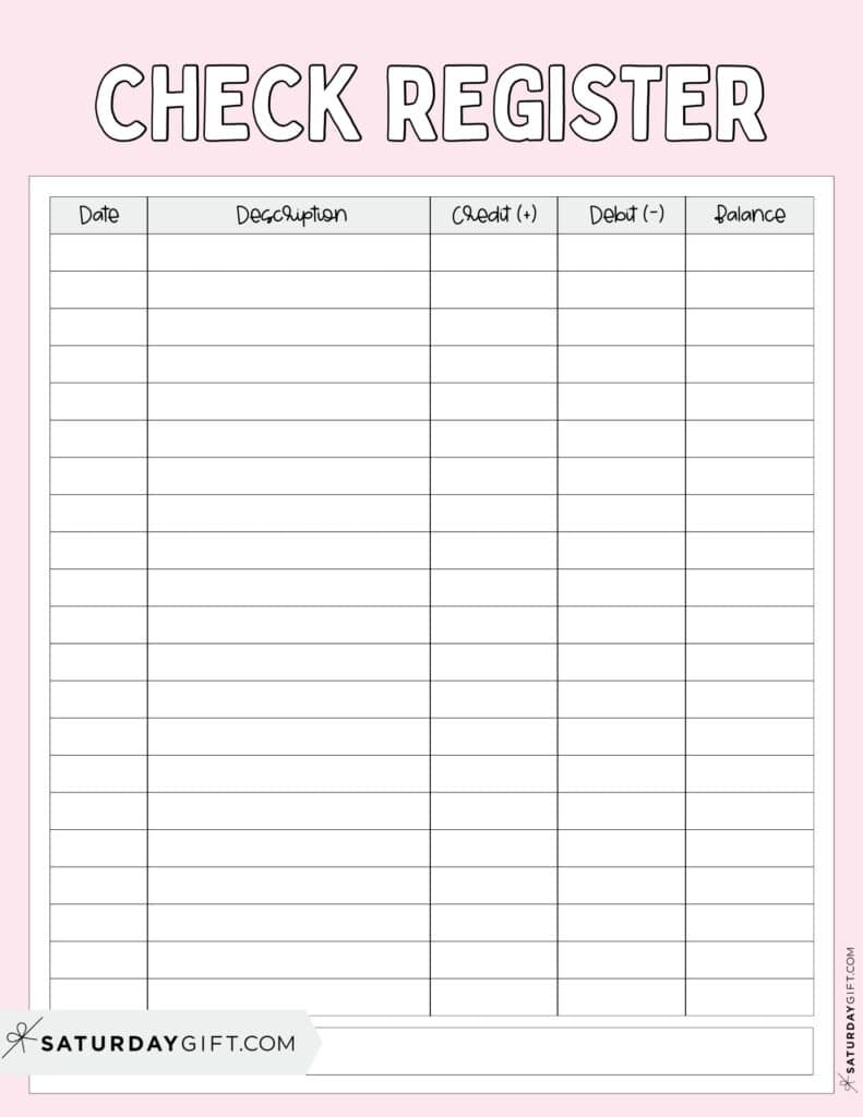 Free Printable Check Register PDF - Pink