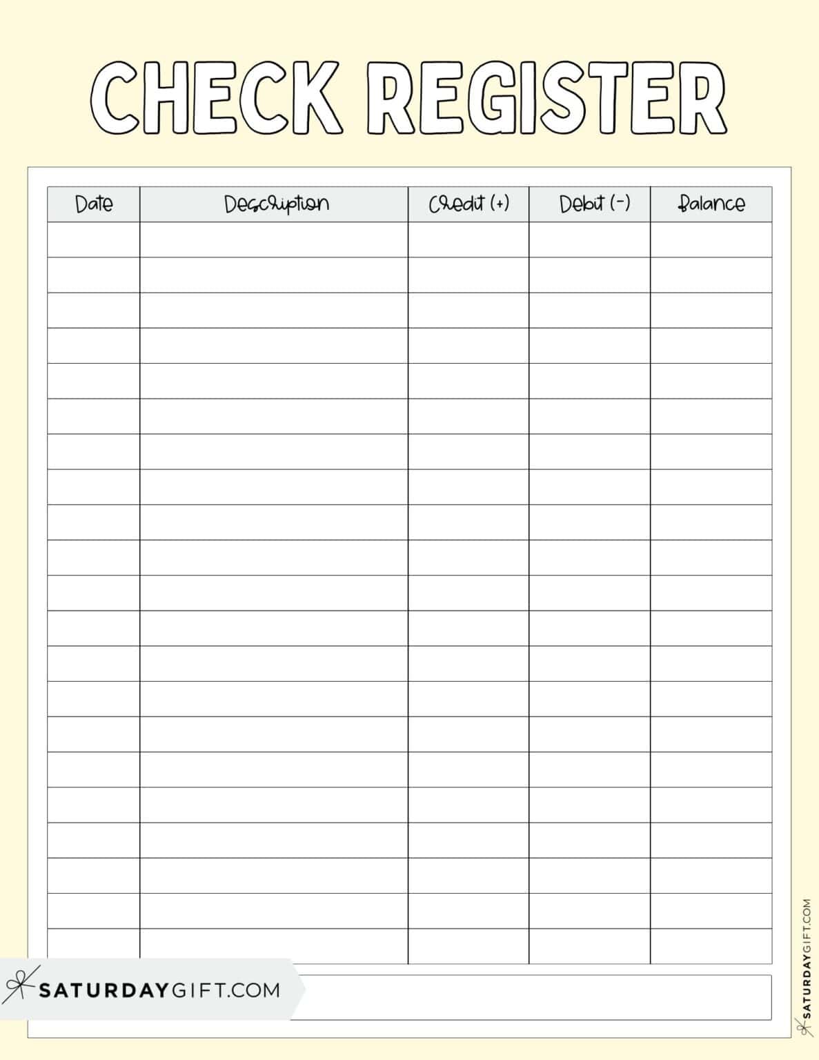Printable Check Register - Free Checkbook Register Templates