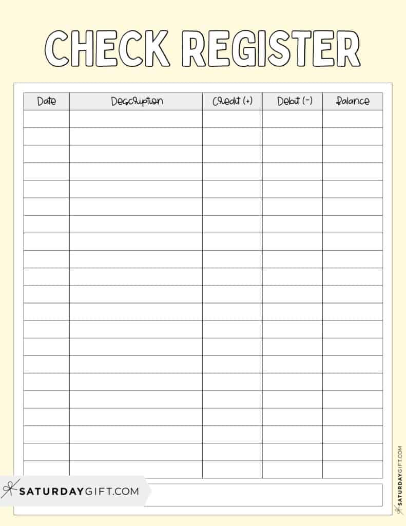 Free Printable Check Register PDF - Yellow