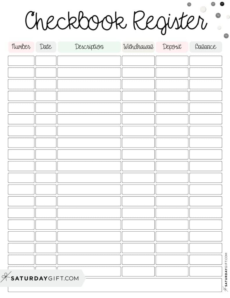 Free Printable Checkbook Register PDF - Cute Free Template