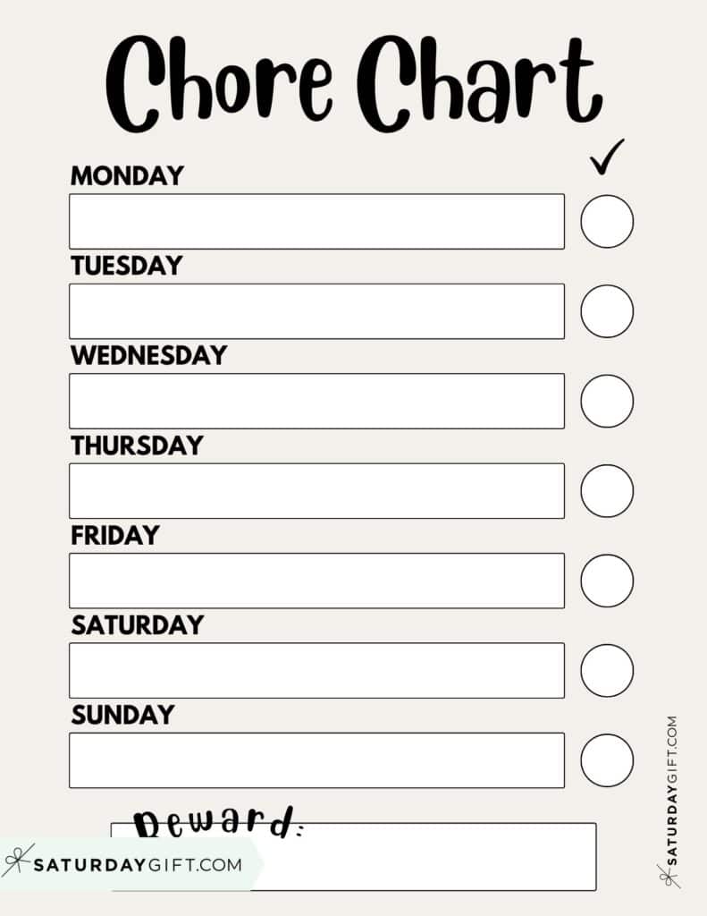 Free Printable Chore Chart - Portrait Beige PDF | SaturdayGift