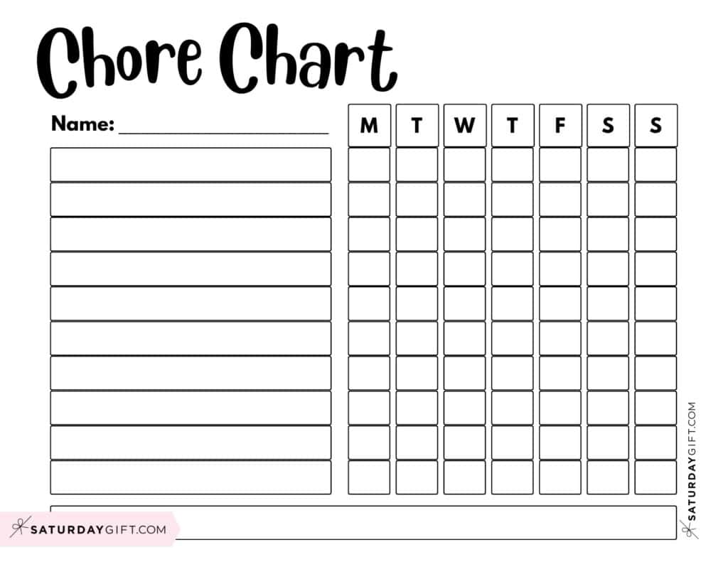 Free Printable Chore Chart Template - Landscape Black & White | SaturdayGift