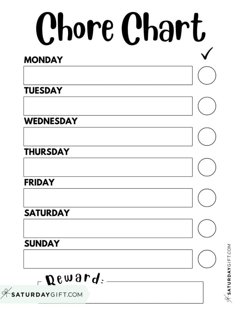 Free Printable Chore Chart Template - Portrait Black & White PDF | SaturdayGift