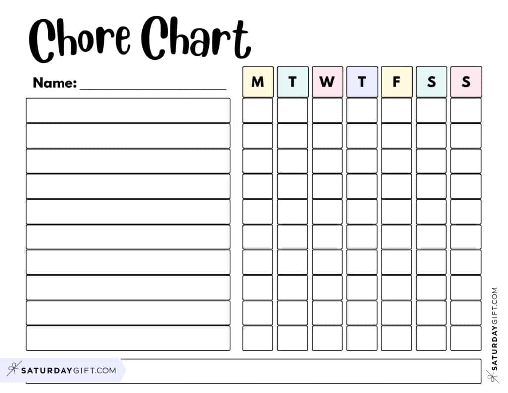 Free Printable Chore Chart Template for Kids | SaturdayGift