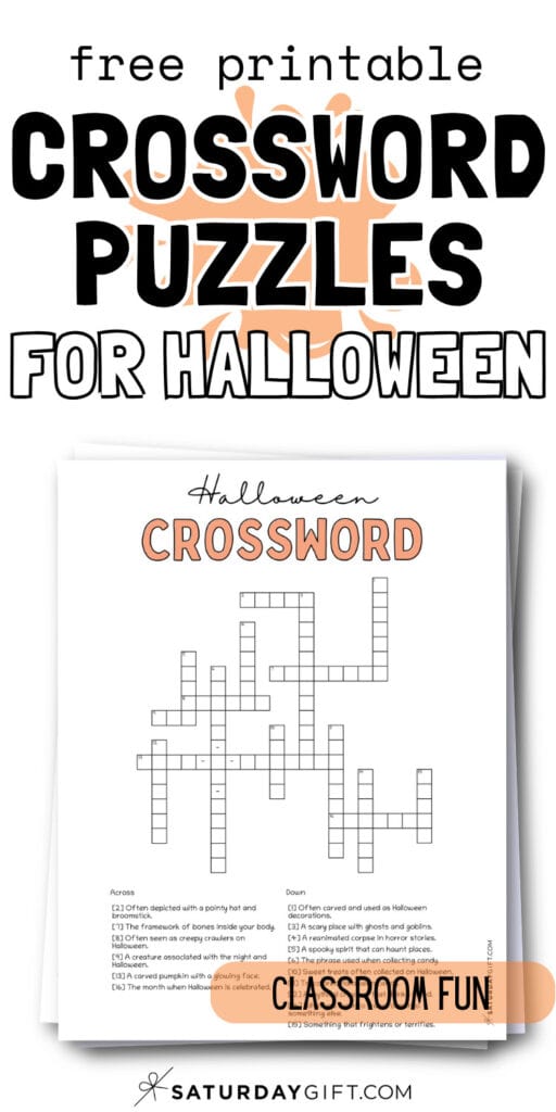 Free Printable Crossword Puzzles For Halloween - Classroom Fun | SaturdayGift