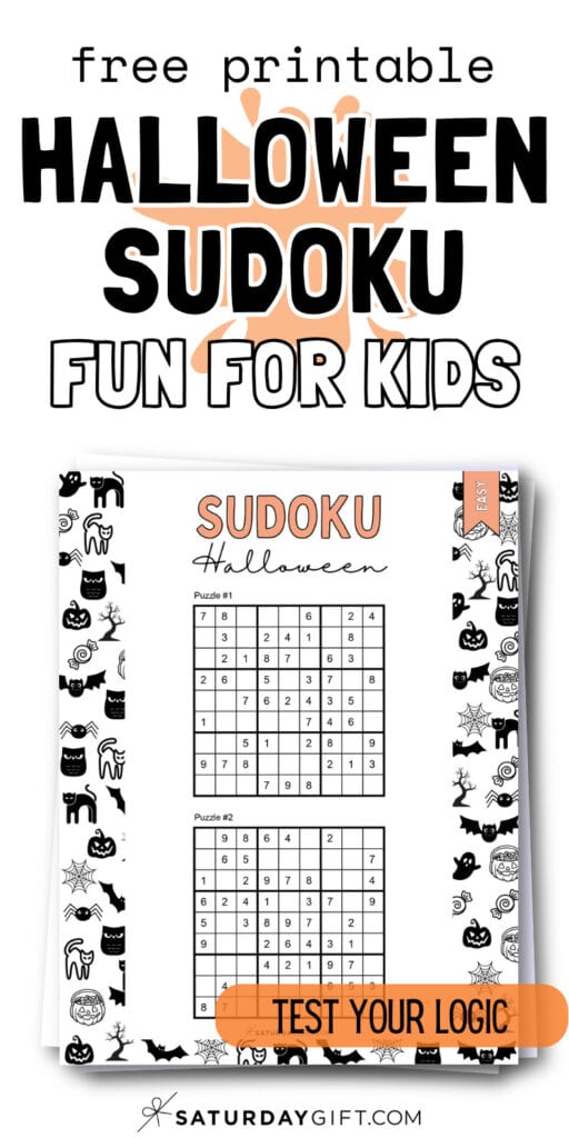 Free Printable Halloween Sudoku Fun For Kids - Test Your Logic | SaturdayGift
