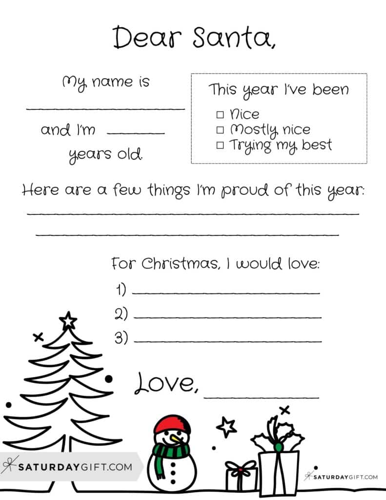 Free Printable Letter to Santa Version 1 Snowman | SaturdayGift