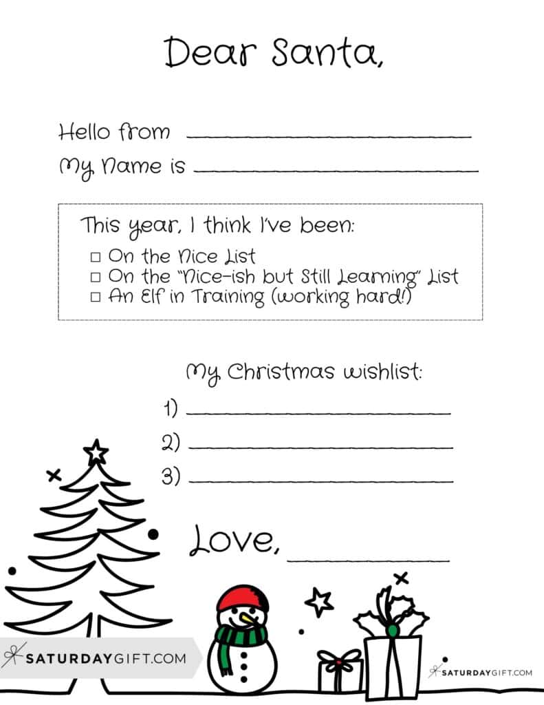 Free Printable Letter to Santa Version 2 Snowman | SaturdayGift
