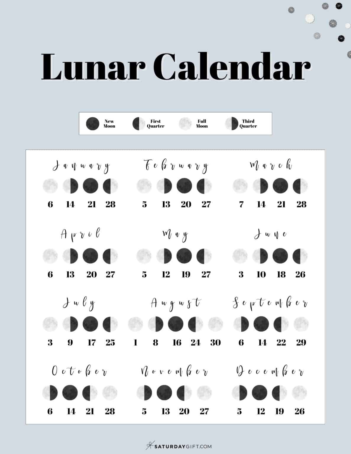 Moon Phase Calendar - Cute & Free Printable 2023 Lunar Calendar