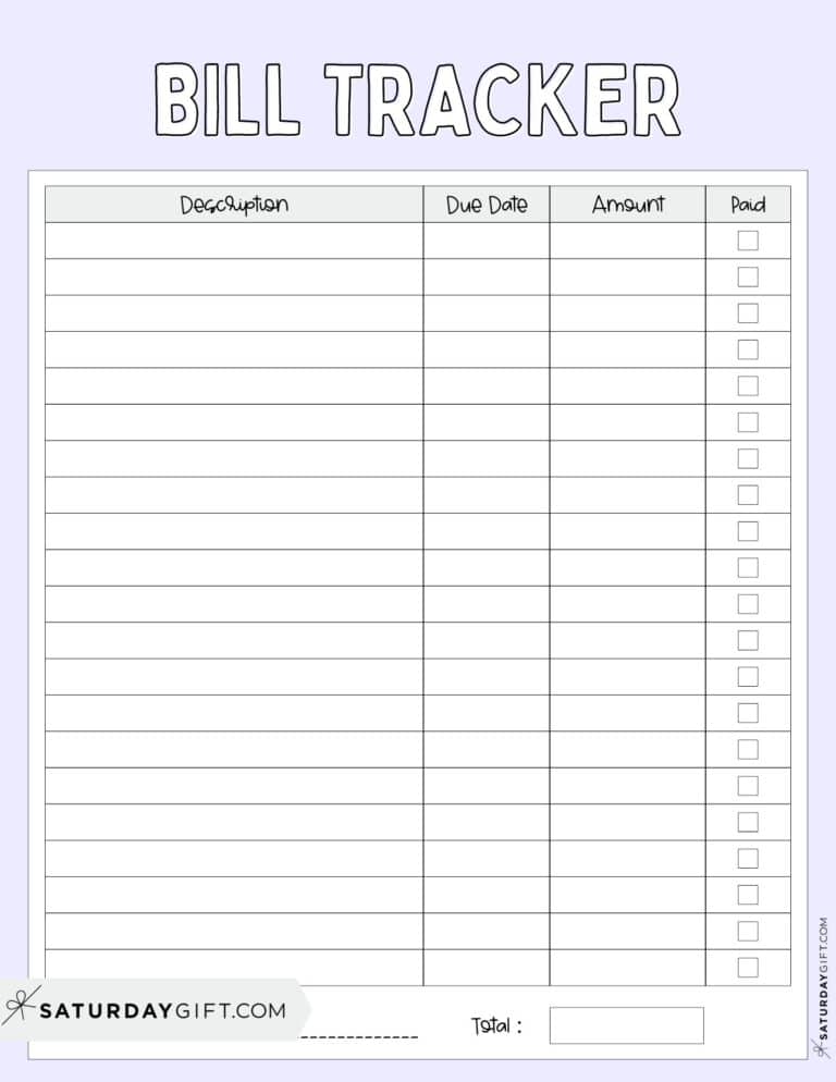 Bill Organizer Template - 39 Cute &amp; Free Printable Bill Trackers