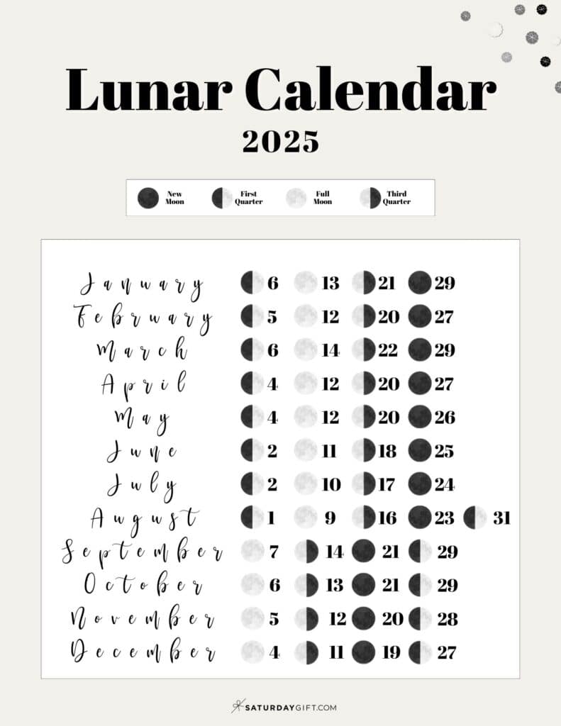 Moon Phase Calendar - 12 Cute & Free Printable 2025 Lunar Calendars